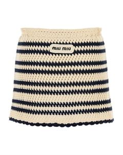 Полосатая мини-юбка в технике кроше, нейтральный Miu miu