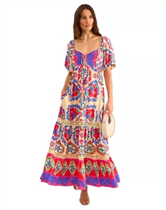 Женское платье с ярусами, пышными рукавами и завязкой на шее, мультиколор Vince camuto