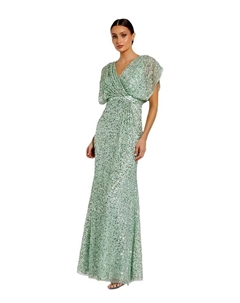 Женское платье с драпированными рукавами и V-образным вырезом, зеленый Mac duggal
