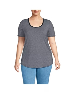 Футболка-туника с коротким рукавом и круглым вырезом Power Performance, с асимметричным подолом, больших размеров, мультиколор Lands' end