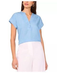 Блузка с V-образным вырезом и планкой спереди, синий Vince camuto