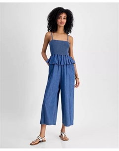 Женский комбинезон с баской из шамбре, синий Tommy hilfiger