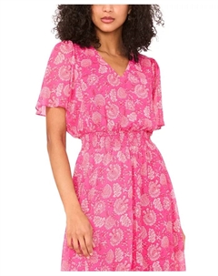 Женское макси-платье с расклешенными рукавами и подолом "платок", розовый Msk