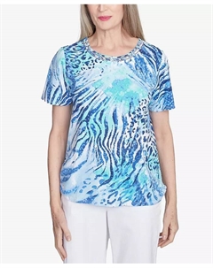 Женский топ с животным принтом и сборками по бокам, синий Alfred dunner