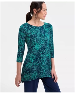 Повседневный топ свободного кроя с леопардовым принтом Petite Splash Cheetah Knit Swing Top, синий Jm collection