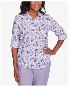 Женская блуза Crystal Springs с цветочным принтом и контрастными манжетами на пуговицах, мультиколор Alfred dunner