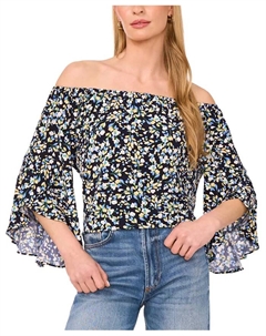 Женский принтованный топ с открытыми плечами, синий Vince camuto