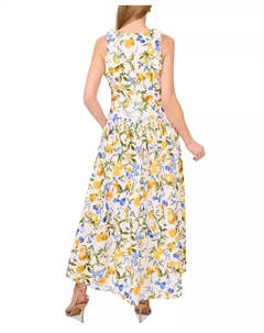 Женское платье с цветочным принтом, круглым вырезом и завязками на бретелях, асимметричным подолом, желтый Cece