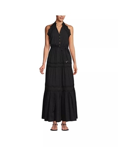 Женское хлопковое многослойное макси-платье-халтер из вуали, черный Lands' end