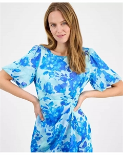 Женское платье с цветочным принтом из шифона с короткими рукавами, синий Connected