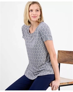 Женский принтованный топ с коротким рукавом и круглым вырезом, коричневый/бежевый Jm collection