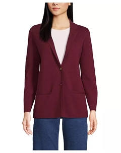 Женский тонкий кардиган-блейзер на пуговицах из хлопка, красный Lands' end