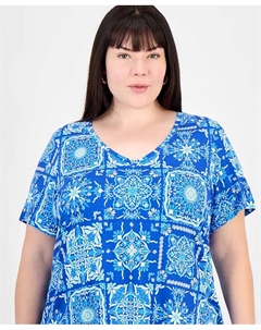 Топ с V-образным вырезом и короткими рукавами больших размеров, синий Jm collection