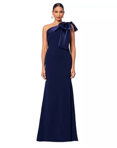 Женское платье с бантом и асимметричным вырезом, синий Betsy & adam