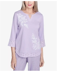 Женский топ с вышивкой цветов и вырезом-замочной скважиной Crystal Springs, серый Alfred dunner