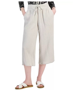 Женские укороченные брюки из марли на резинке, коричневый/бежевый Jm collection