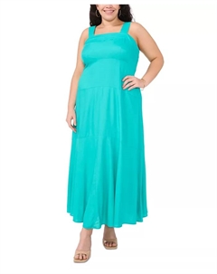 Платье макси без рукавов с квадратным вырезом и сборкой на спине больших размеров, синий Vince camuto