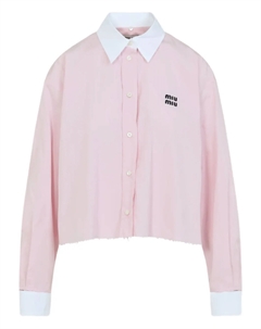 Рубашка с вышитым логотипом и необработанным краем, розовый Miu miu