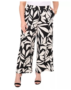 Брюки Plus Size с принтом, на кулиске и расклешенные, черный Vince camuto