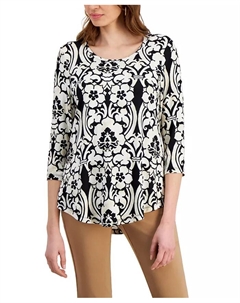 Женский топ с принтом и круглым вырезом, с рукавом 3/4, белый Jm collection