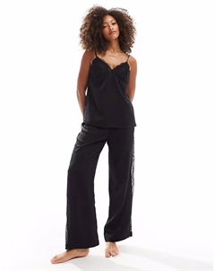 Атласный топ-комбинезон с кружевной отделкой, черный 4th & reckless