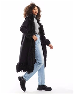 Замшевая искусственная шуба черного цвета Only