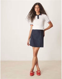 Ребристый топ-поло с контрастной отделкой кремового цвета Gant