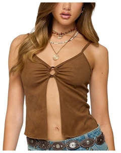 Топ-майка с разрезом спереди из искусственной замши, коричневый Edikted