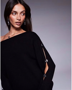 Джемпер с открытыми плечами и рукавами на металлических пуговицах черного цвета Asos design