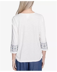 Женский топ Summer Solstice с линейной вышивкой и завязывающимися рукавами, белый Alfred dunner