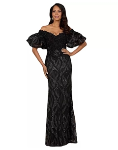 Женское платье Illusion Neck с длинными расклешенными рукавами, черный Lara