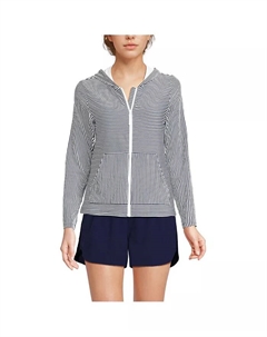 Женская худи-рубашка с длинным рукавом и молнией SunShade UPF 50 для защиты от солнца, синий Lands' end