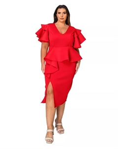 Платье с баской Kira из неопрена больших размеров, красный L i v d