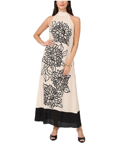 Платье с высоким воротником и цветочным принтом, коричневый/бежевый Vince camuto