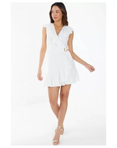 Женское обернутое платье из крепа с рюшами Scuba, белый Quiz