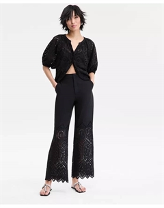 Женские хлопковые брюки с ажурной вставкой, черный I.n.c. international concepts