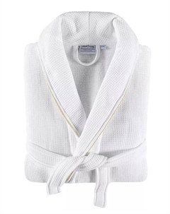 Унисекс махровый халат с вафельной структурой 100% турецкий хлопок с атласной окантовкой, белый Linum home