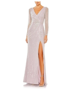 Блестящее платье с длинными рукавами и эффектом запахивания, фиолетовый Mac duggal