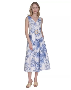 Женское бельевое хлопковое платье без рукавов с поясом, синий Vince camuto