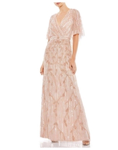 Украшенное платье-труба с каплевидными рукавами и запахом, розовый Mac duggal
