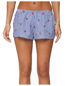 Боксеры с вышивкой вишни в клетку, синий Edikted