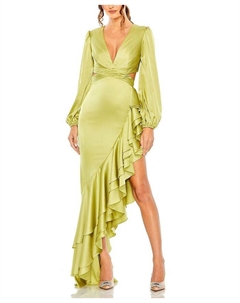 Асимметричное платье с вырезами и рюшами, зеленый Mac duggal