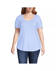 Футболка-туника с коротким рукавом и круглым вырезом Power Performance, с асимметричным подолом, больших размеров, синий Lands' end