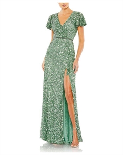 Платье с пайетками, запахивающееся, с драпировкой и рукавами-бабочками, зеленый Mac duggal
