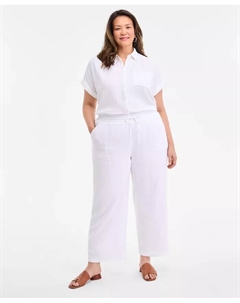 Широкие брюки из хлопкового газу с завязками, средняя посадка, большие размеры, белый Style & co.