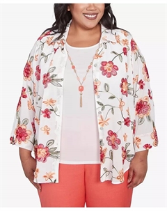 Женский топ Plus Size Catalina Island с ярким цветочным принтом, воротником и цепочкой 2 в 1, мультиколор Alfred dunner