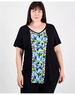 Топ с V-образным вырезом и короткими рукавами больших размеров, черный Jm collection