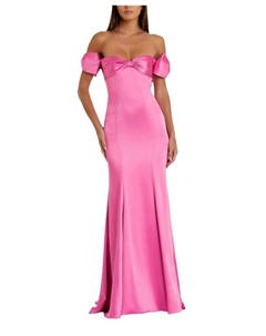 Атласное платье-русалка с открытыми плечами и бантом, розовый Mac duggal