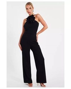 Женский комбинезон с запахом из крепа Scuba на бретелях, черный Quiz