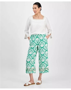 Женские брюки с принтом на резинке и широкими штанинами, зеленый Jm collection